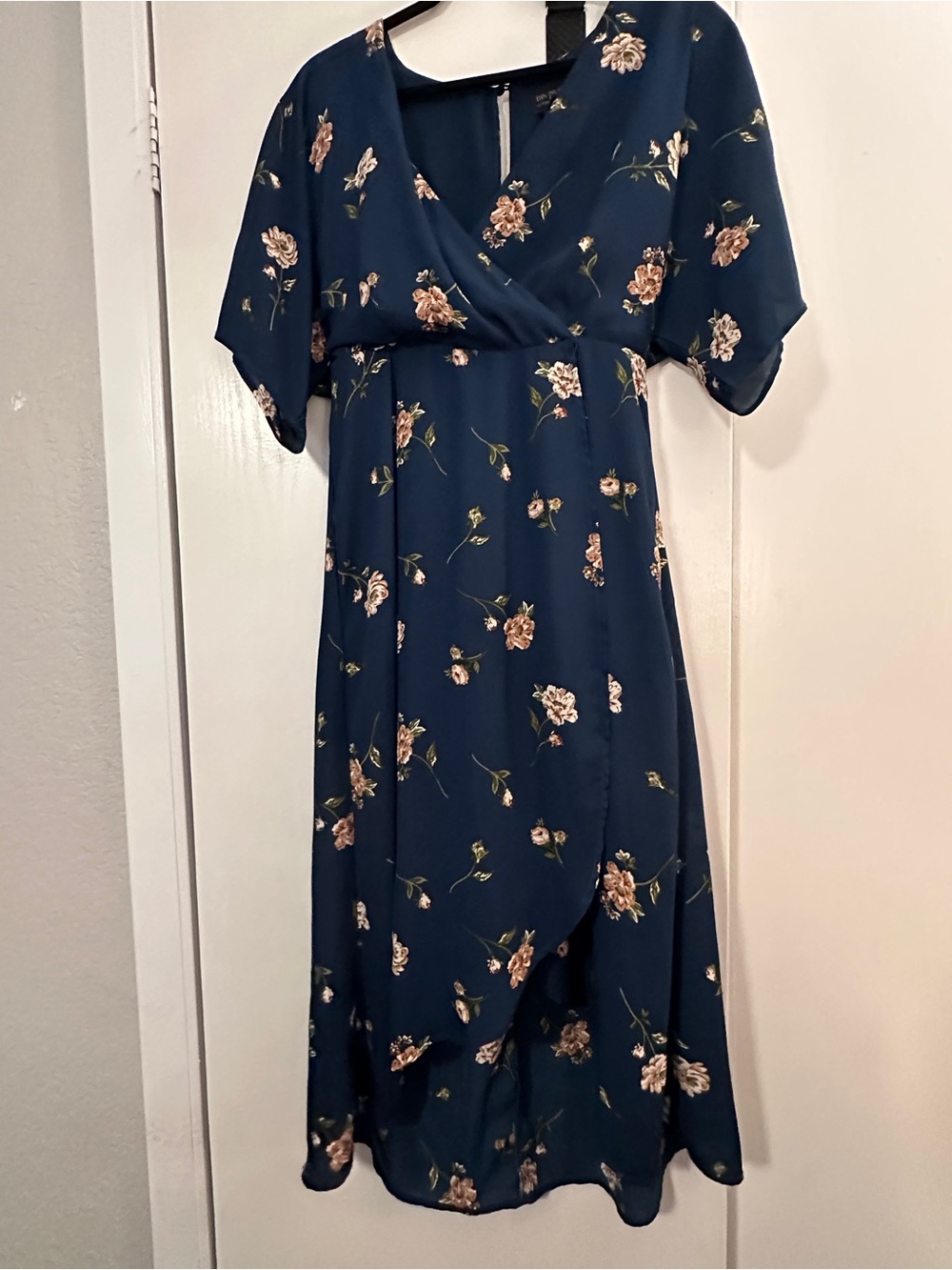 free press Navy Floral Wrap Midi Dress